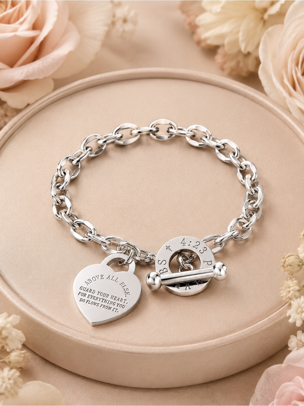 Sterling Silver Heart Charm Toggle Bracelet - Silver - Picture 3 of 5